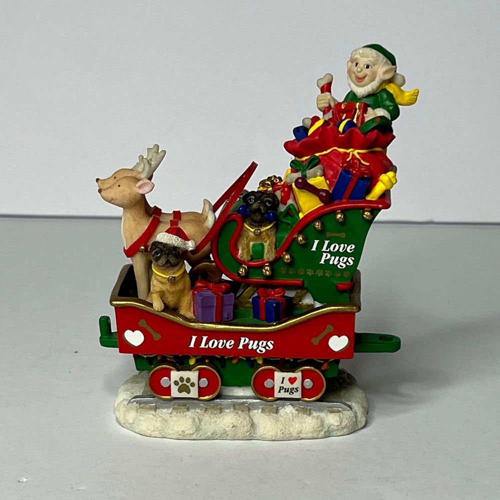Danbury Mint The Pug Christmas Express Train Figurine Holiday Decor Dog Lover